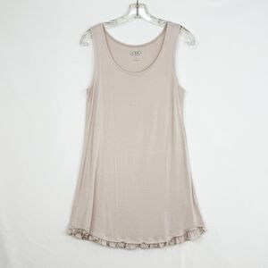 LOGO Beige Liquid Knit Tunic Tank Layering Top Small Ruffle Hem